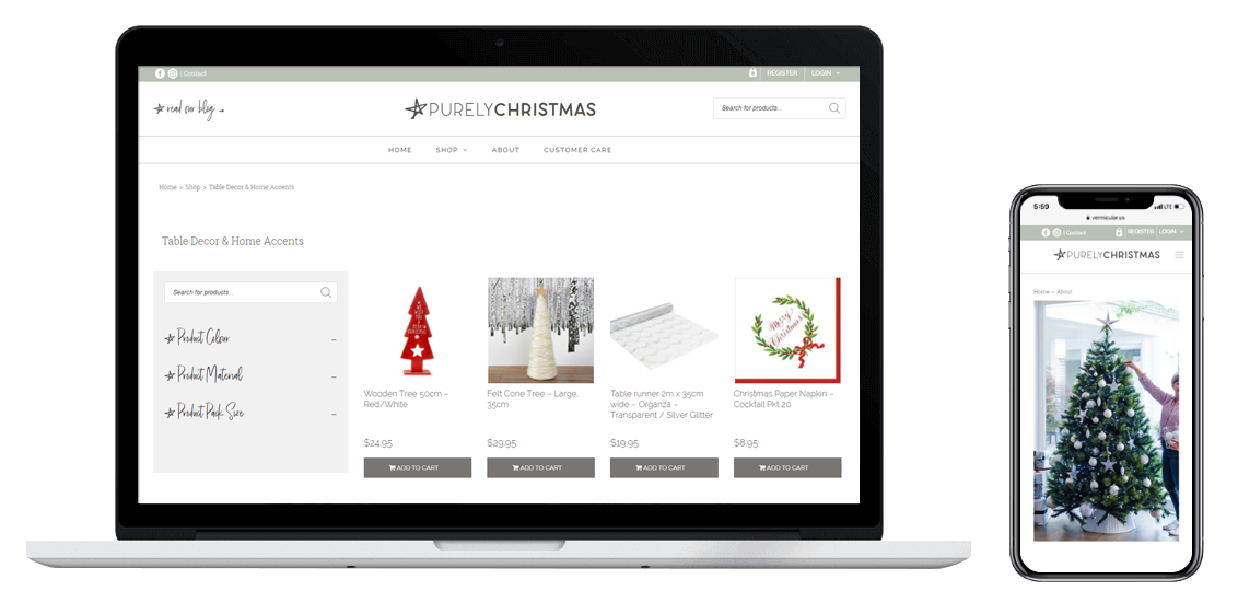 Purely christmas WooCommerce Online store
